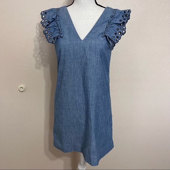 J. Crew Dresses & Skirts - JCrew Chambray Ruffle Sleeve Mini Dress